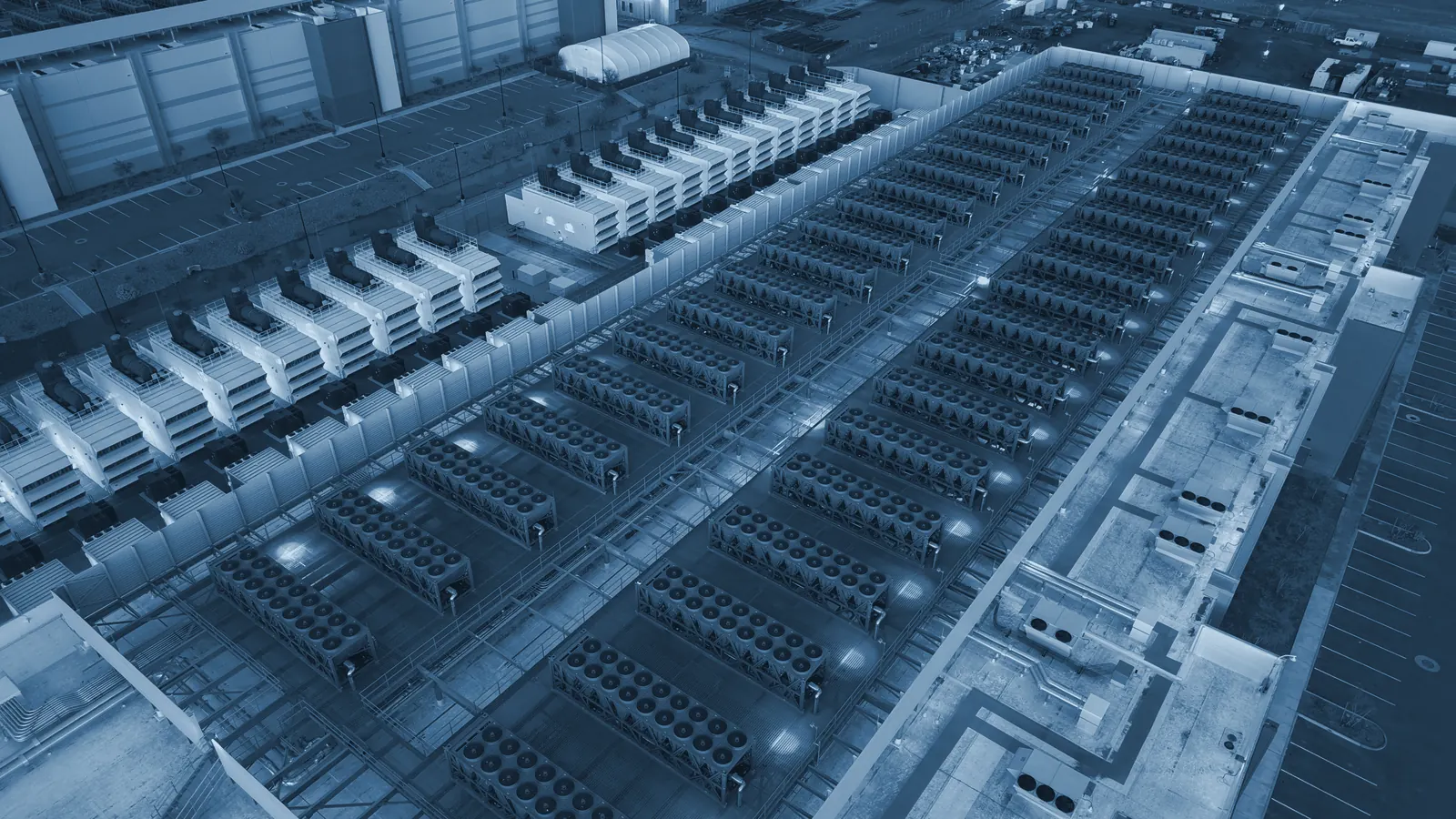 Cooling equipment on the roof of a data centre.